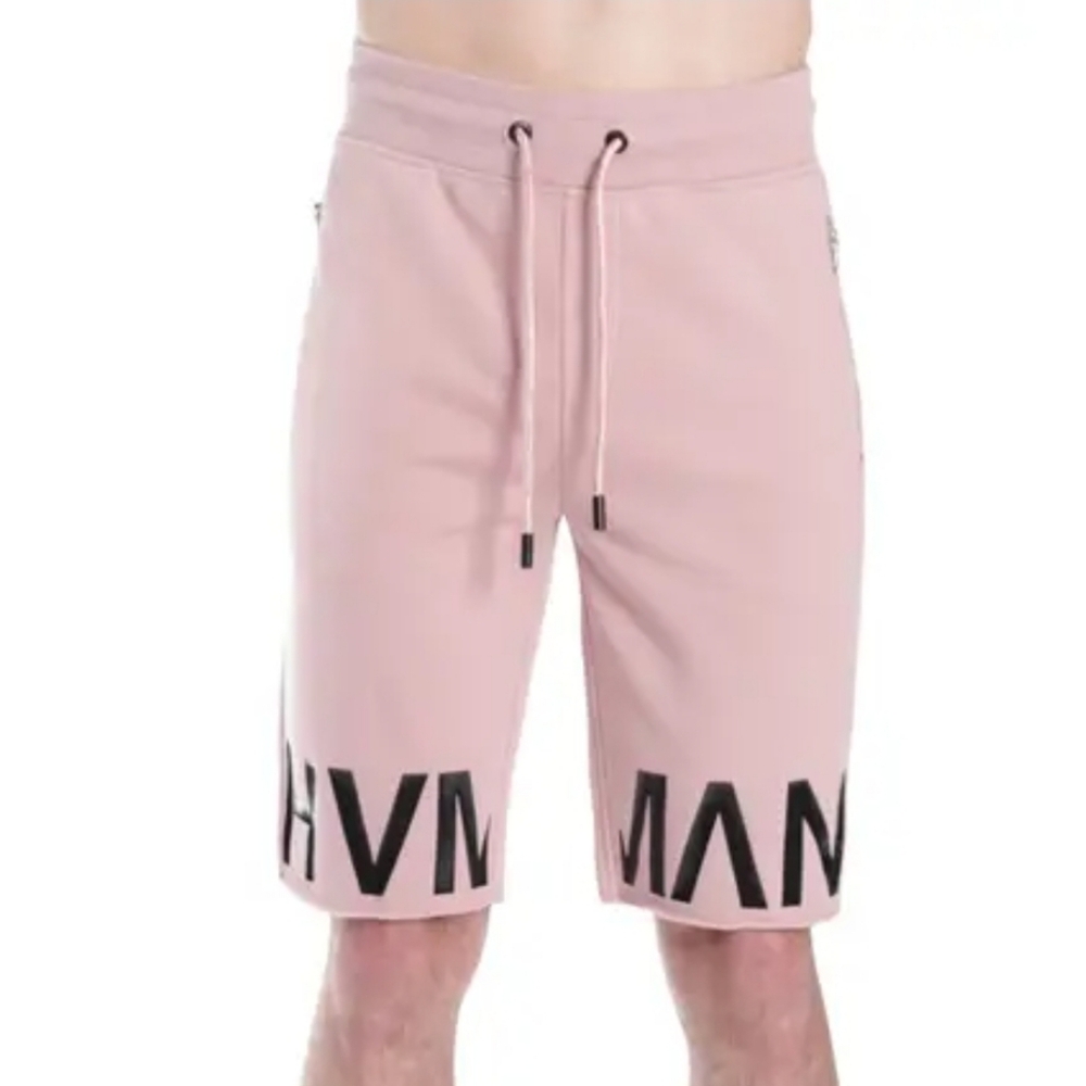 Pink Drawstring Shorts with Black Lettering